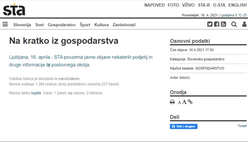 STA NA KRATKO IZ GOSPODARSTVA 16 4 2021