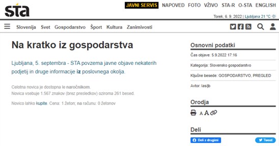 STA NA KRATKO IZ GOSPODARSTVA 5 9 2022