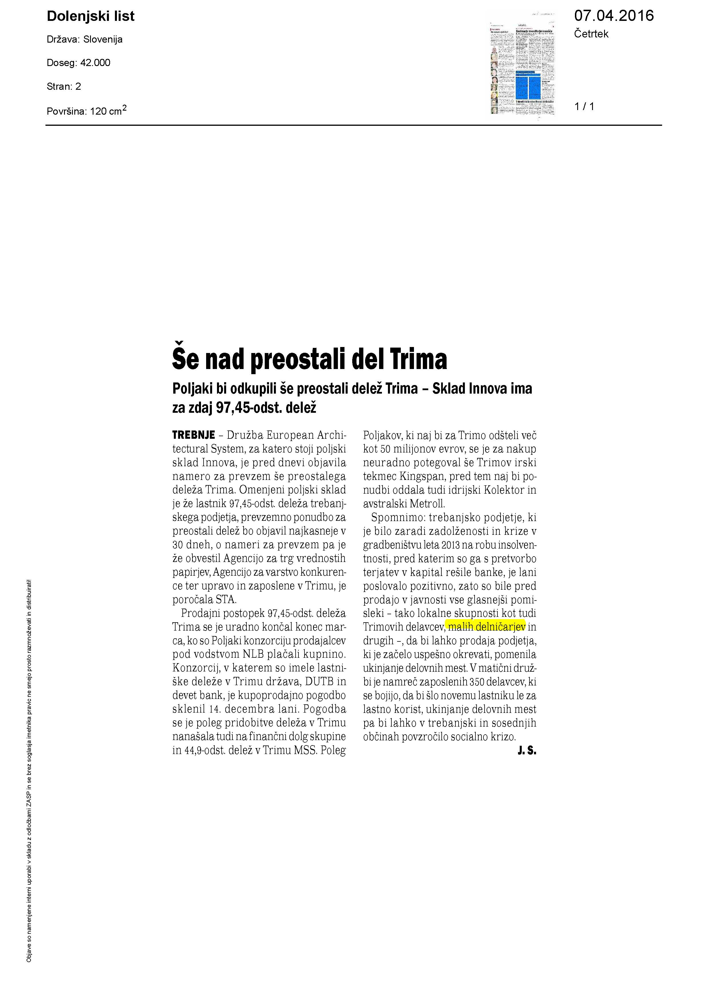 Se nad preostali del Trima