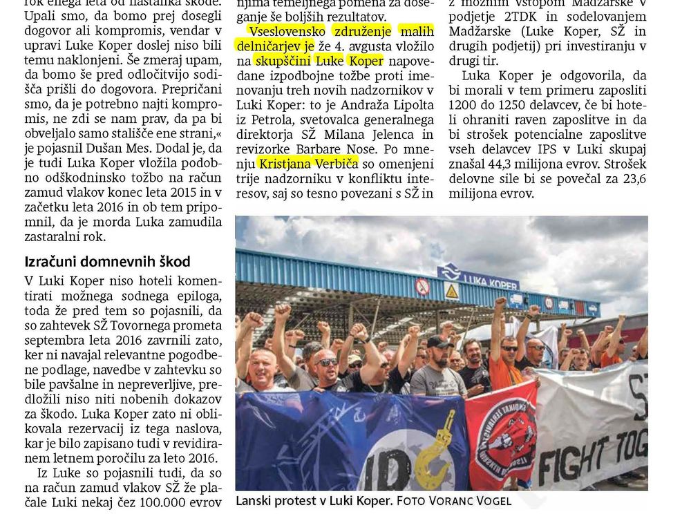 SŽ z odškodninsko tožbo nad Luko Koper