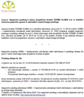 TERME OLIMIA Nasprotni predlog z utemeljitvijo 26.6.2019