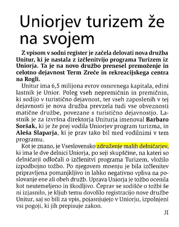 Uniorjev turizem že na svojem