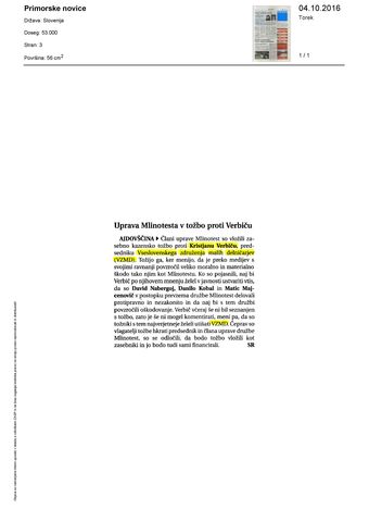 Uprava Mlinotesta v tozbo proti Verbicu