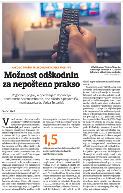 VECER MOZNOST ODSKODNIN ZA NEPOŠTENO PRAKSO