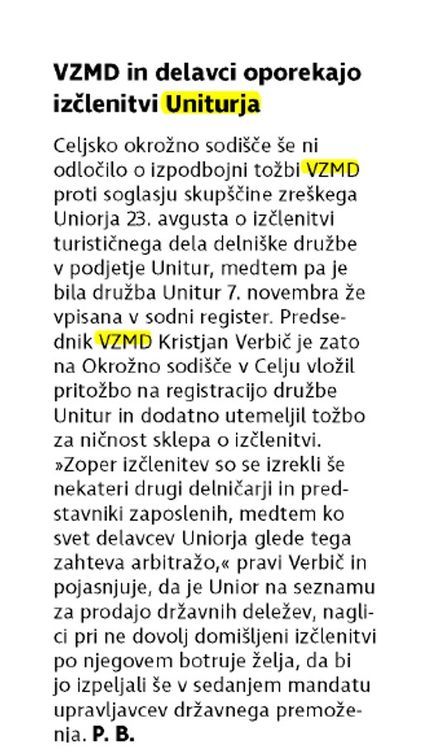 VZMD in delavci oporekajo izčlenitvi Uniturja