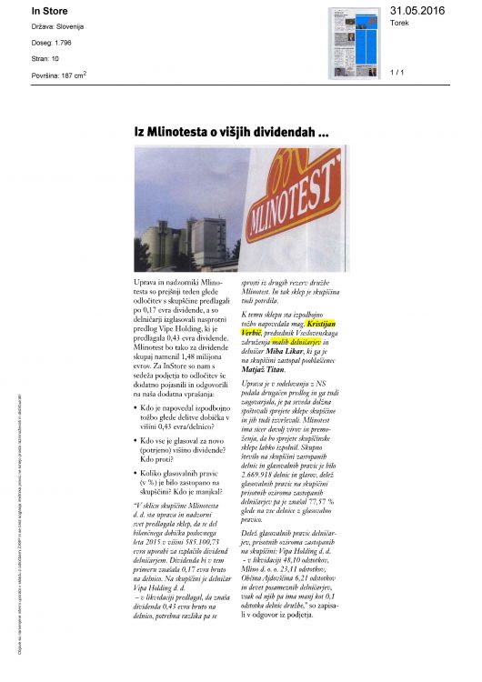 iz Mlinotesta o visjih dividendah