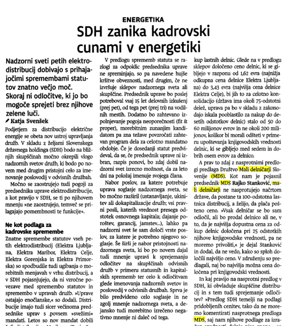 SDH zanika kadrovski cunami v energetiki