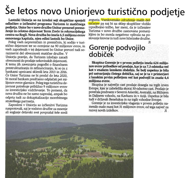 se letos novo Uniorjevo turistično podjetje