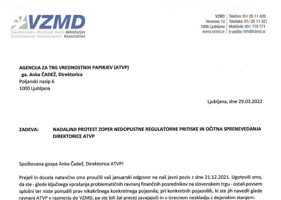 Nadaljnji protest zoper nedopustne pritiske in očitna sprenevedanja direktorice ATVP 29 3 2022 Page 1