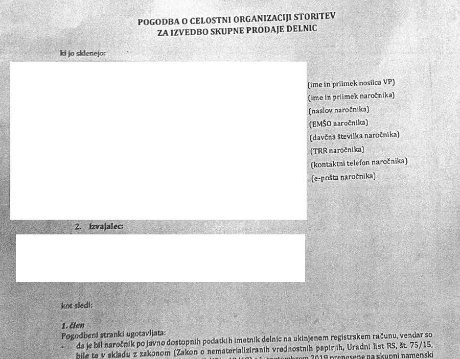 Pogodba o celostni organizaciji za izvedbo skupne prodaje delnic