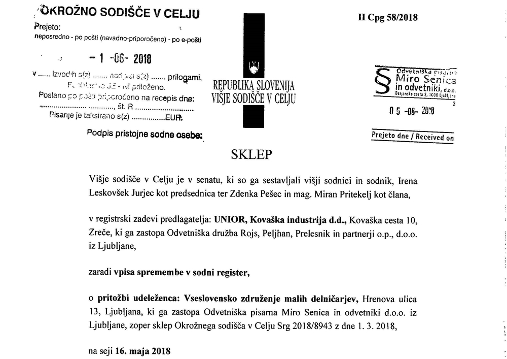 Sklep Višjega sodišča II Cpg 582018 5 6 2018
