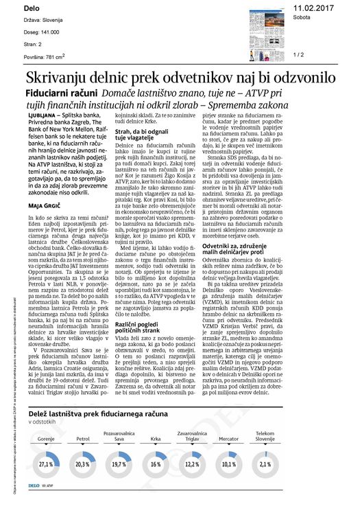 Skrivanju delnic prek odvetnikov naj bi odzvonilo Page 1