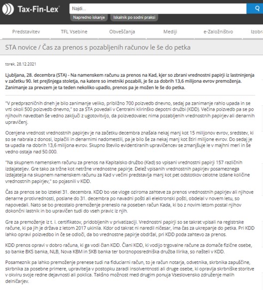 Tax Fin Lex Čas za prenos 28 12 2021