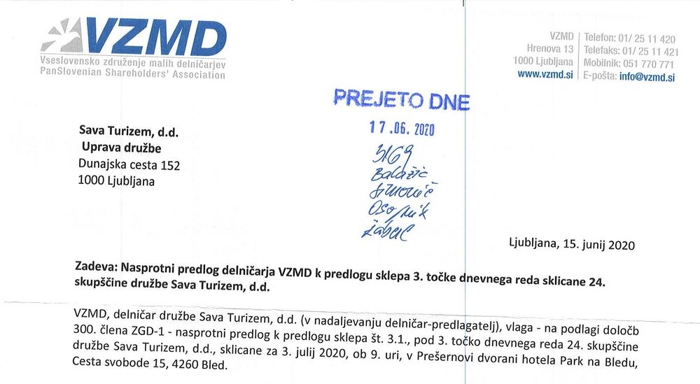 VZMD nasprotni predlog delnicarja VZMD k predlogu sklepa 3. tocke dnevnega reda