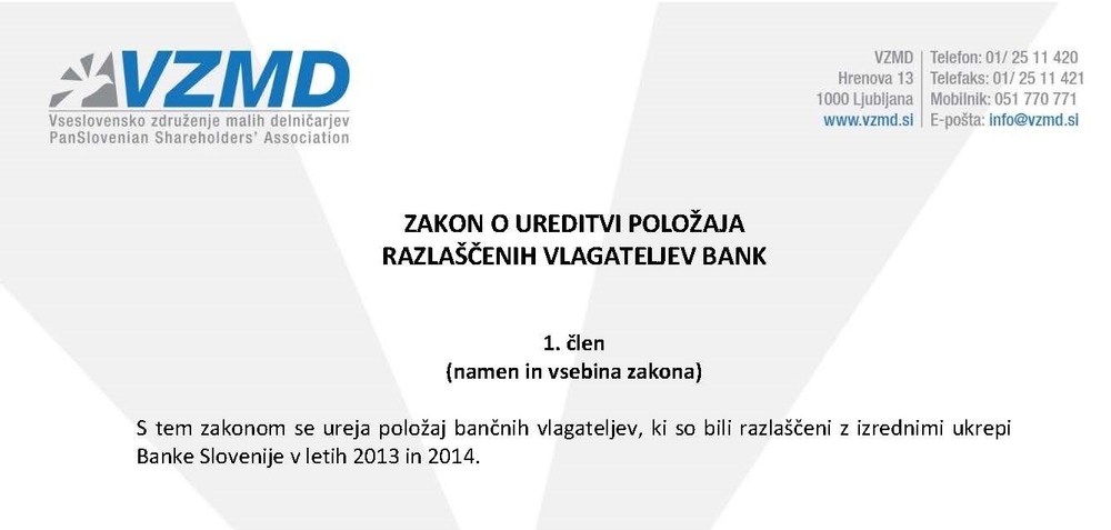 Zakon o ureditvi položaja razlaščenih vlagateljev bank 09.09.2019 Page 1