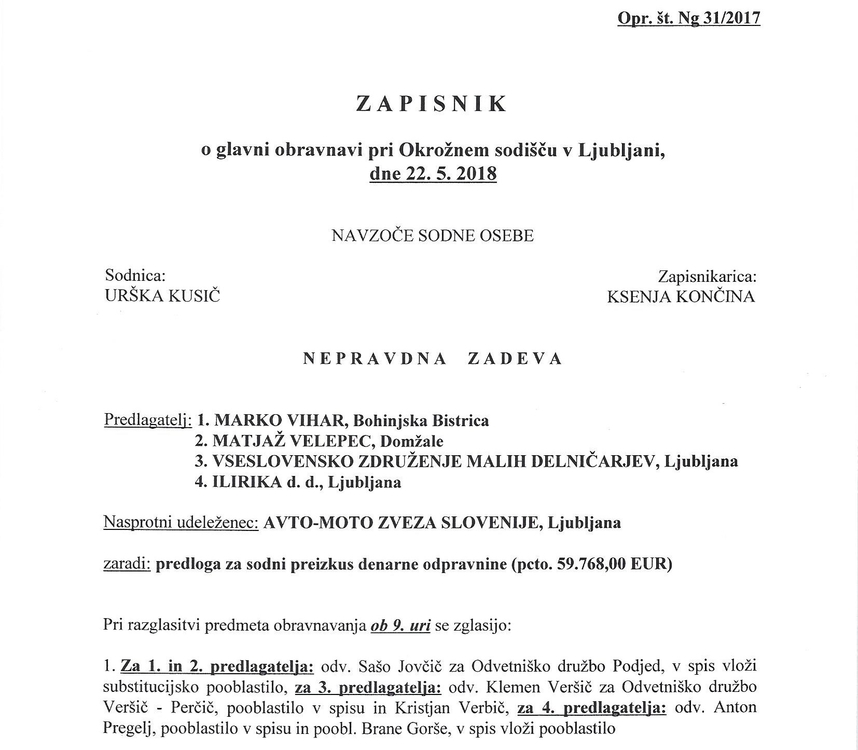Zapisnik glavna obravnava AMZS 22 5 2018 Page 1